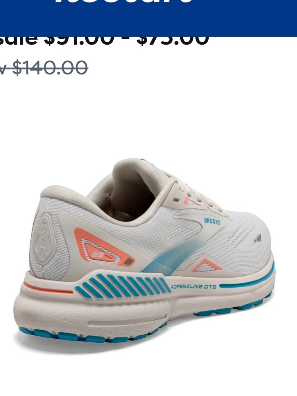Brooks Adrenaline GTS Women's Running Shoes - White, Teal, Coral - Picture 13 of 14